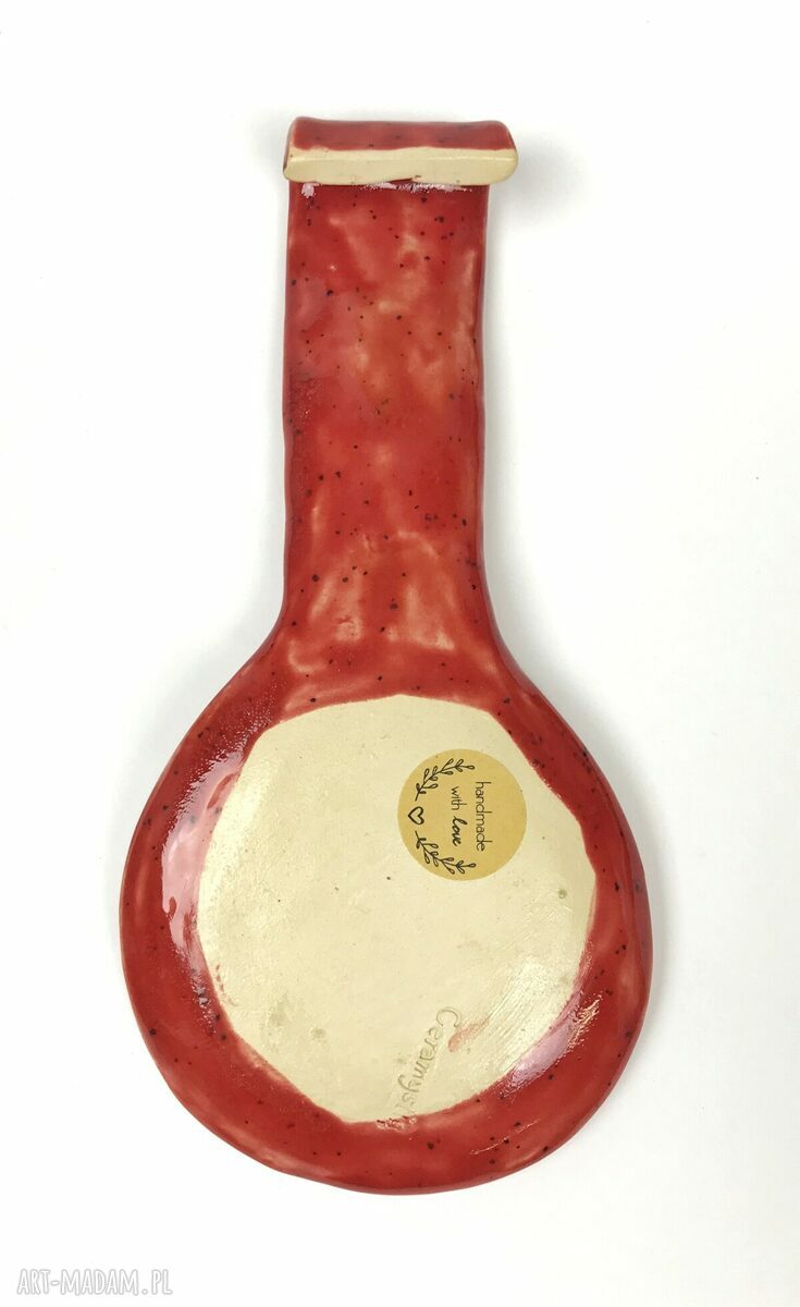 Ceramiczna czerwona podkładka pod łyżkę - ręcznie robiona z gliny