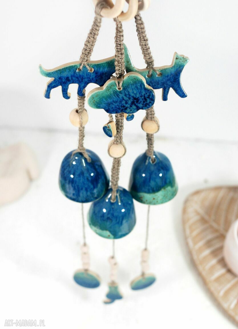 Boho łapacz snów z kotkiem - ceramiczna dekoracja