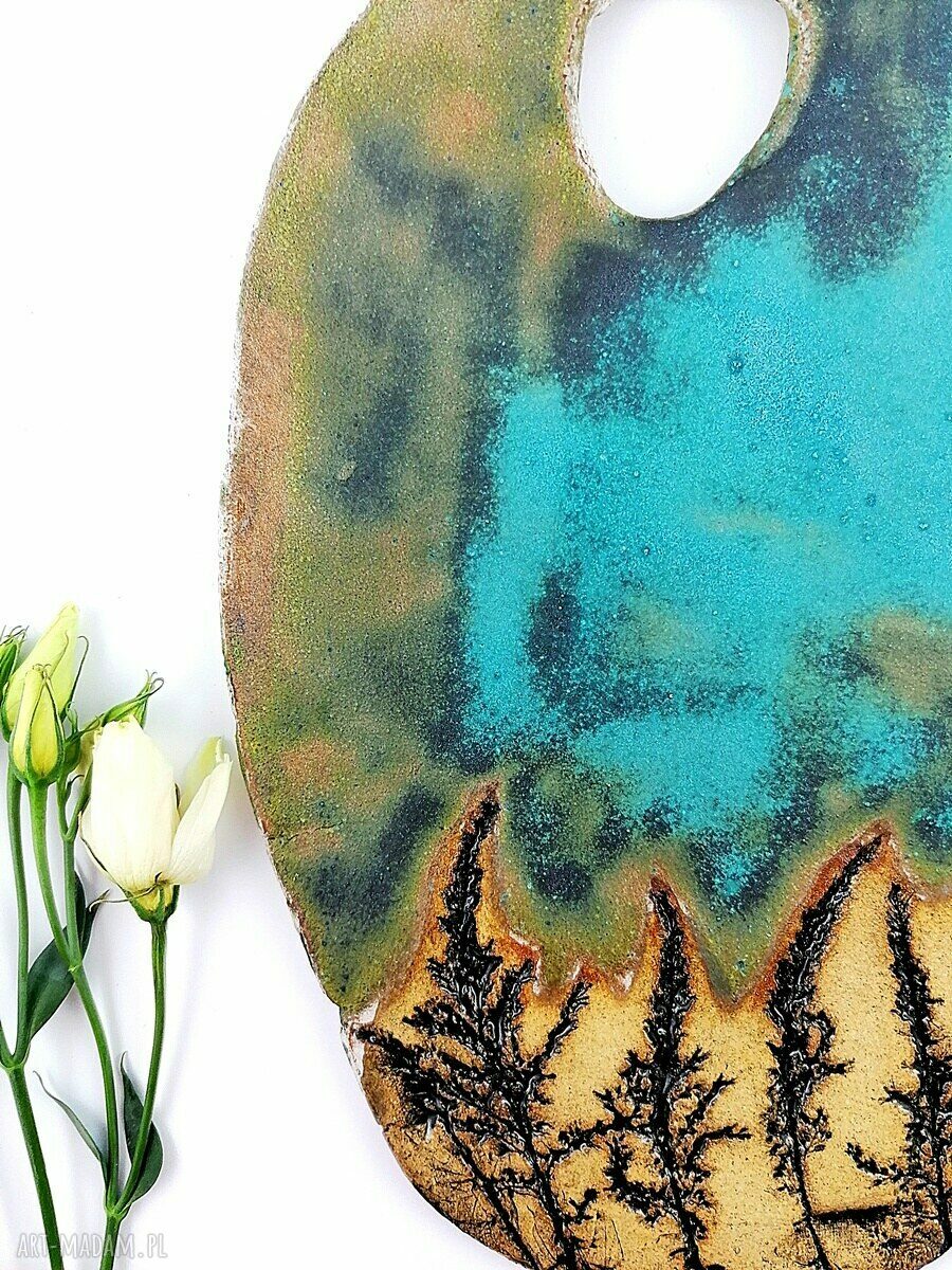 Ceramiczna deska do serów z odciskami roślin - ręcznie robiona