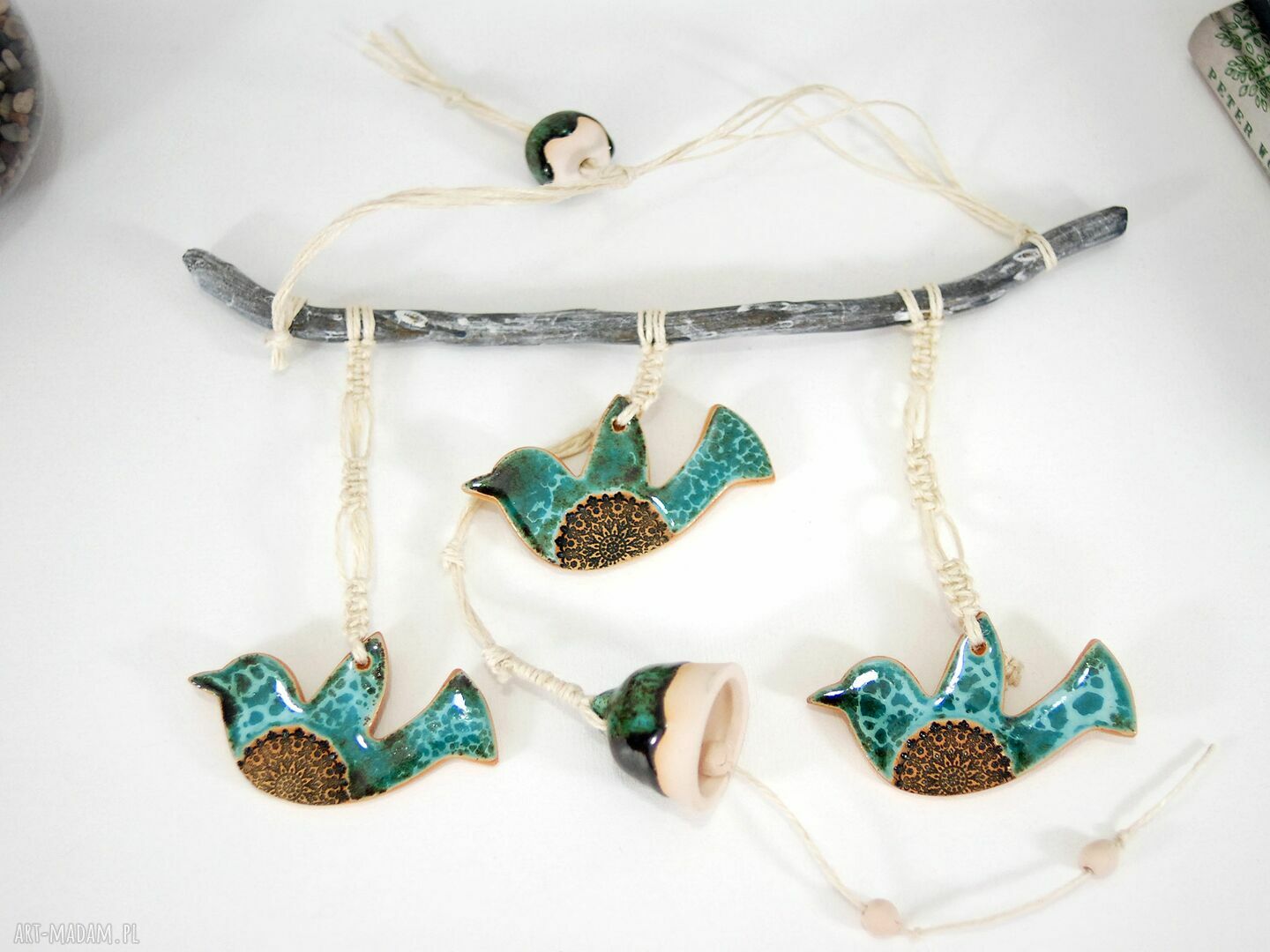 Turkusowe ptaki w locie - ceramiczna dekoracja ścienna boho