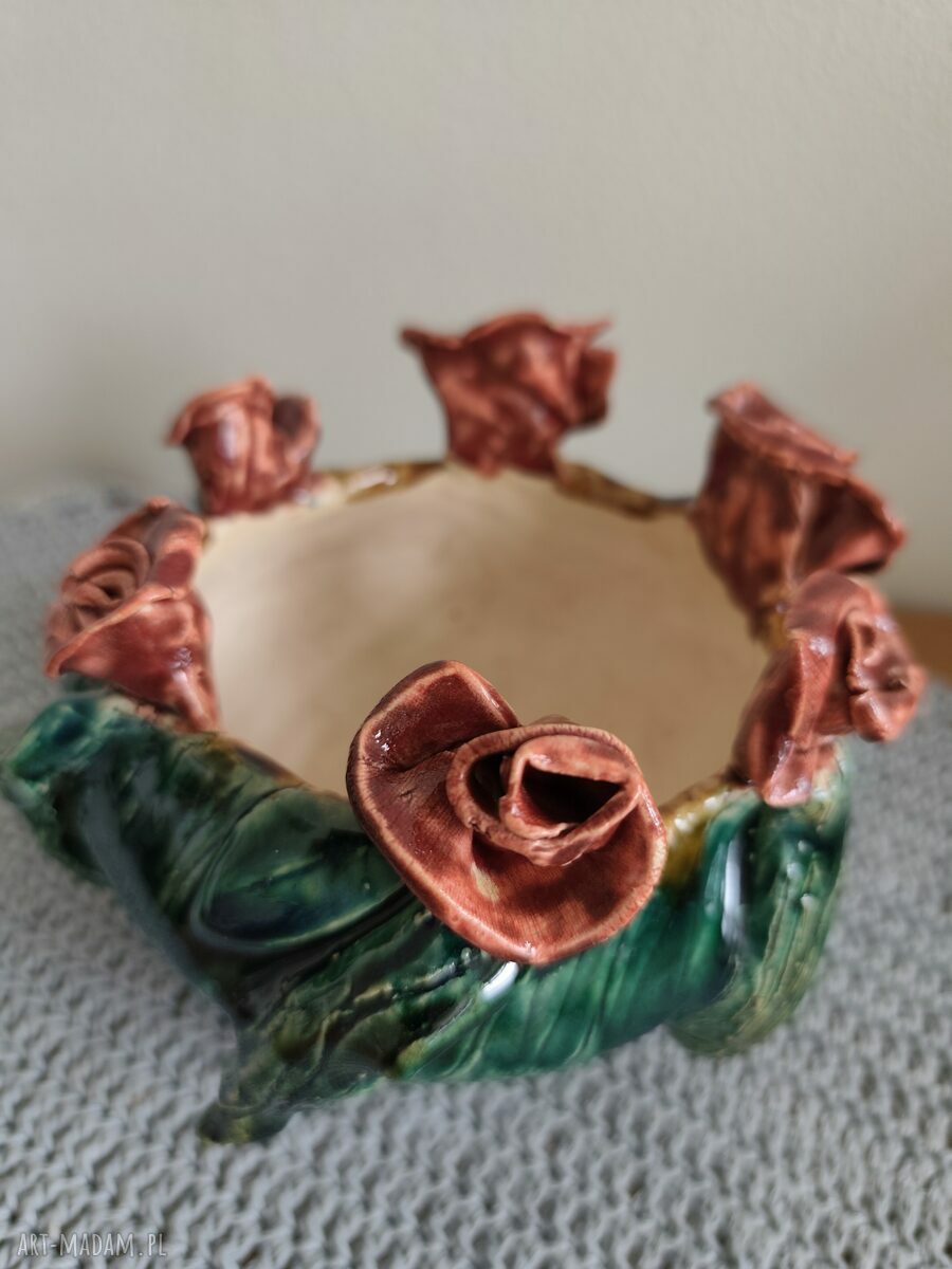 Donica ceramiczna z motywem kwiatów - handmade Wolna Chwila