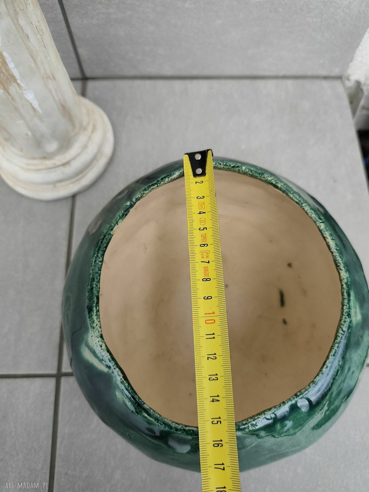 Zielona donica ceramiczna handmade - oryginalna osłonka na kwiaty