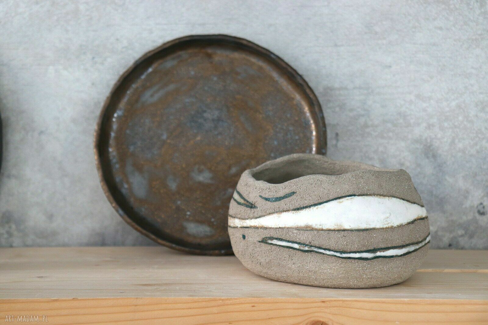 Doniczka ceramiczna handmade Otuliny - szara glina i stare złoto