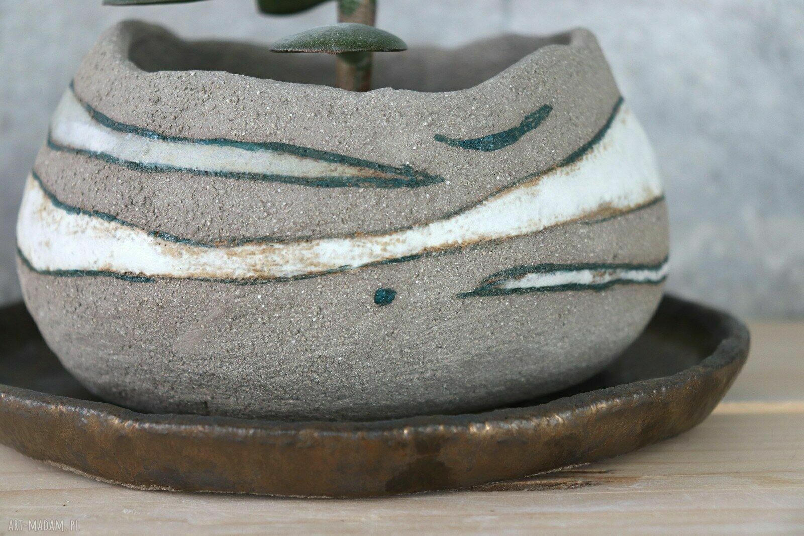 Doniczka ceramiczna handmade Otuliny - szara glina i stare złoto