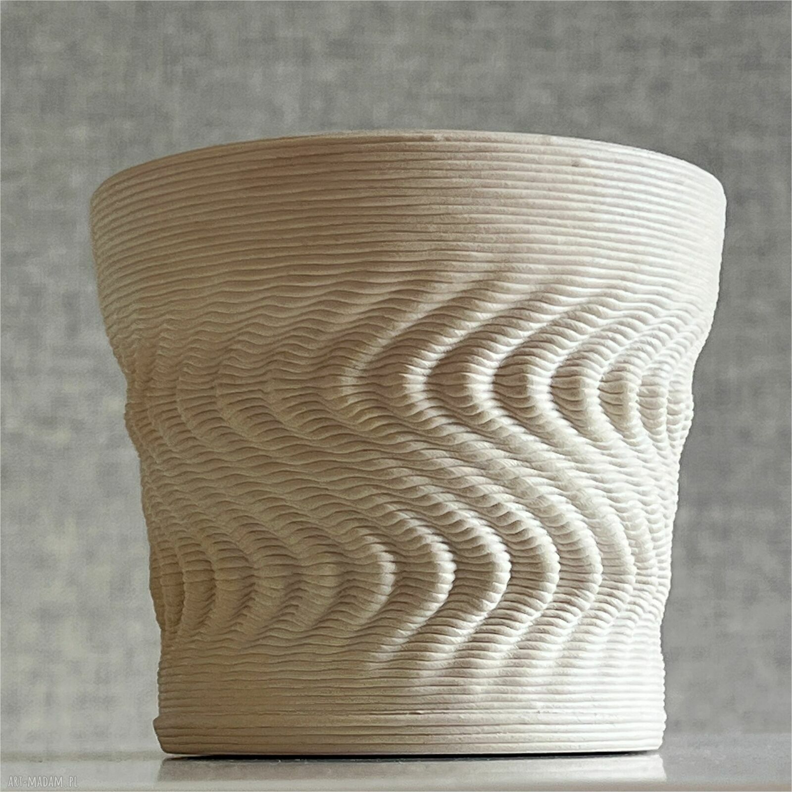 Doniczka ceramiczna - osłonka drukowana 3D z gliny (beż)