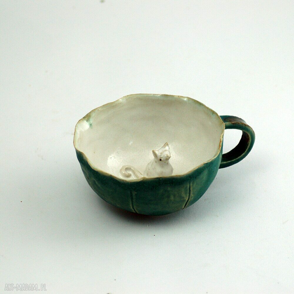 Ceramiczna duża filiżanka kubek z figurką kota