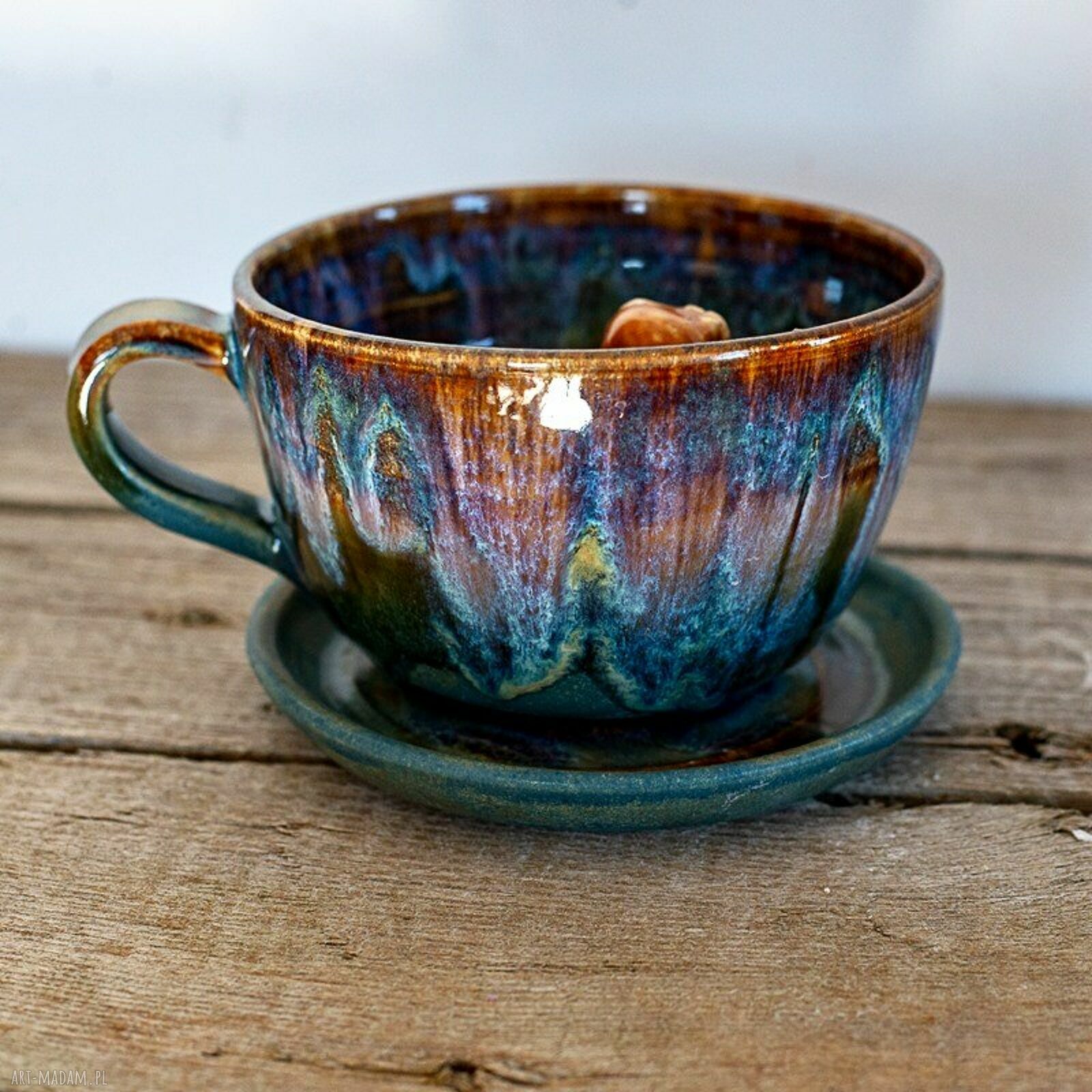 Ceramiczna filiżanka z figurką sowy płomykówki - Opal, ok. 310 ml (z talerzykiem)