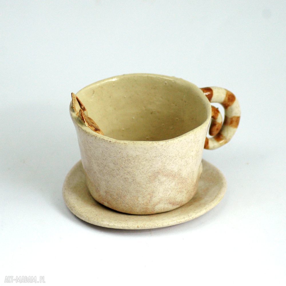 Ceramiczna filiżanka-kubek z kotem - blado-różowa 220 ml (z talerzykiem)