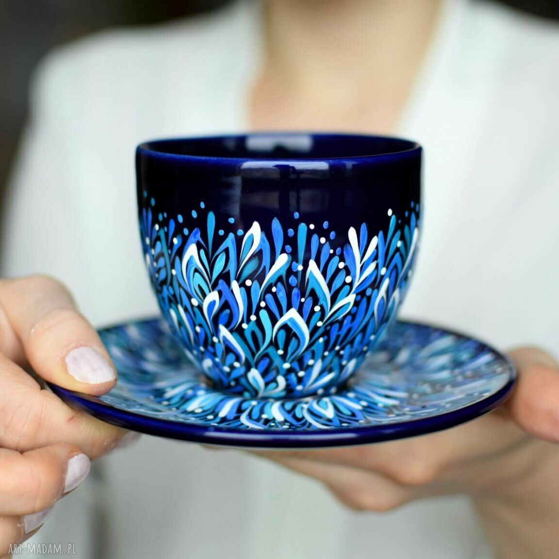 Filiżanka ceramiczna błękitny kobalt 220 ml - ręcznie malowana