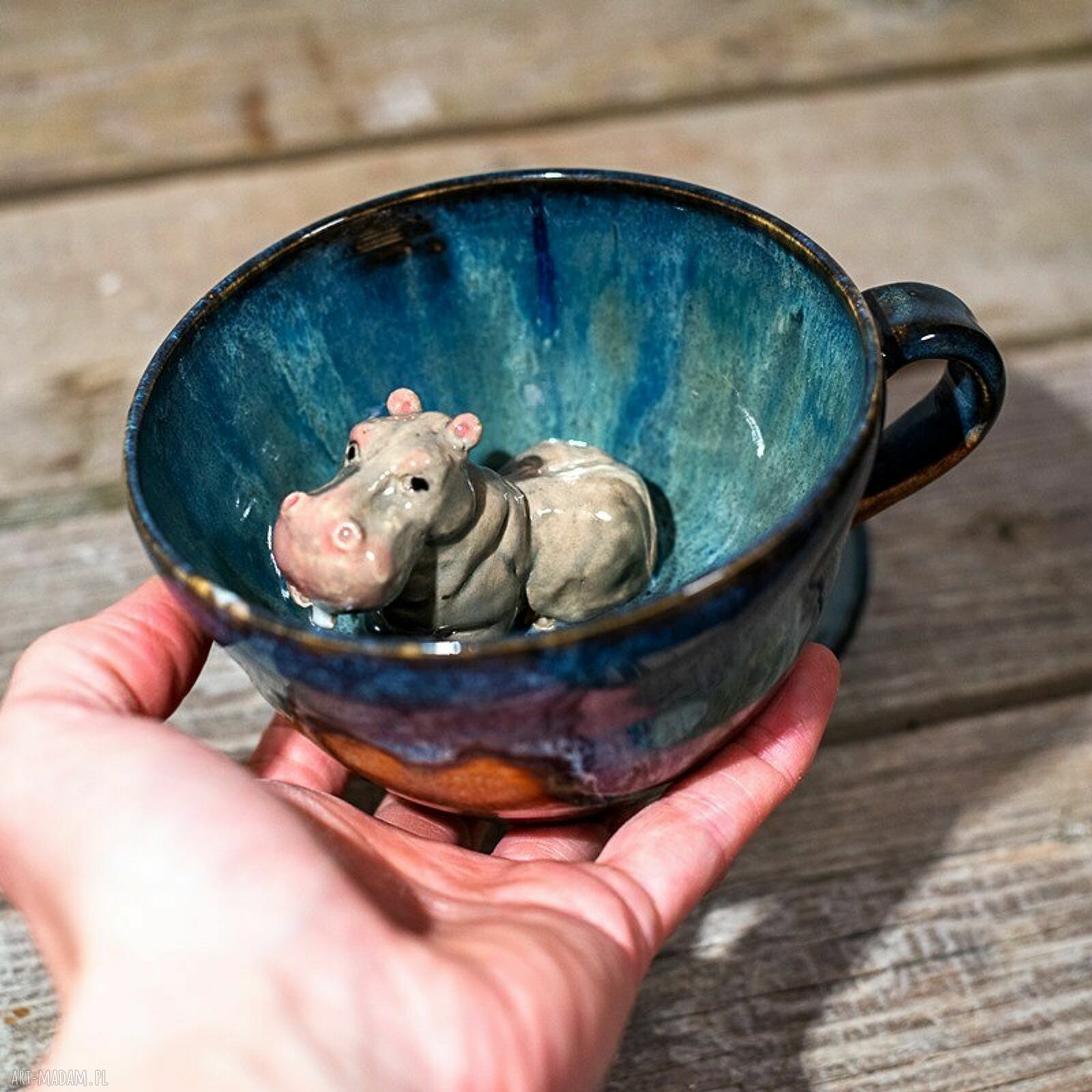 Ceramiczna filiżanka Hipopotam "Nocna Tundra", rękodzieło - ok. 320 ml na prezent