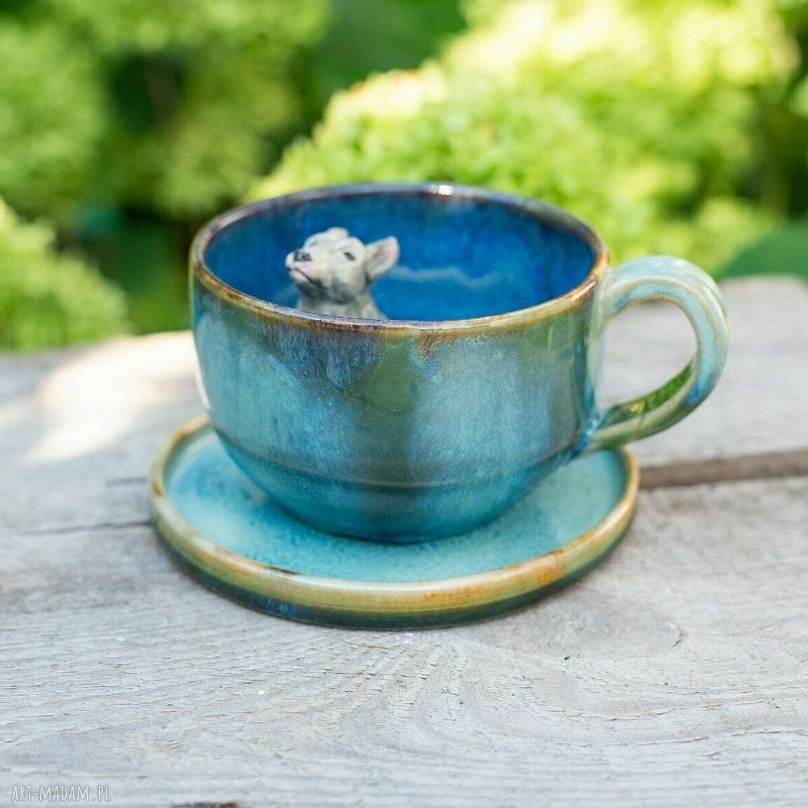 Ceramiczna filiżanka z figurką wilka - Wapienniki Blue (ok. 300 ml)