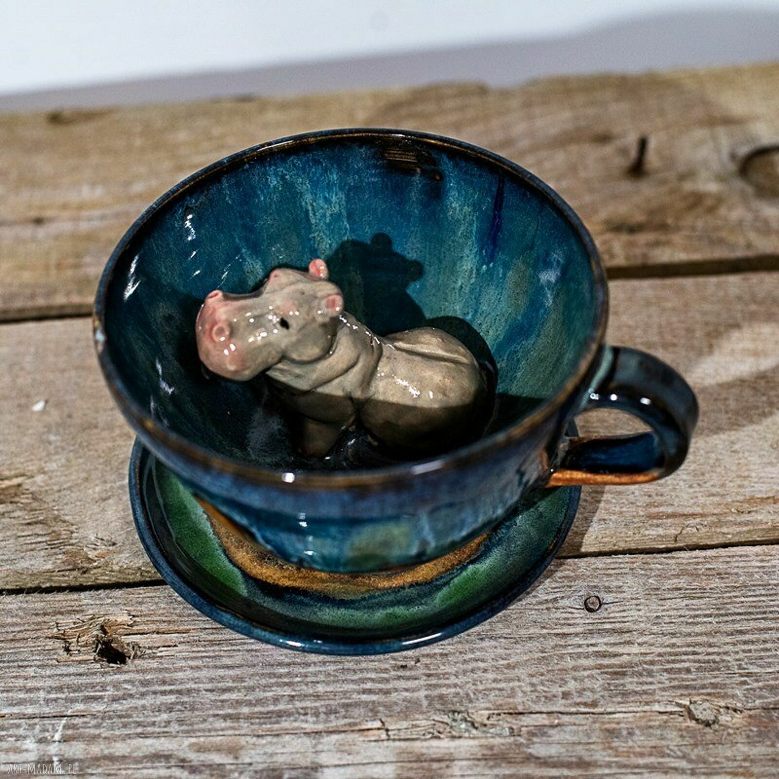 Ceramiczna filiżanka Hipopotam "Nocna Tundra", rękodzieło - ok. 320 ml na prezent