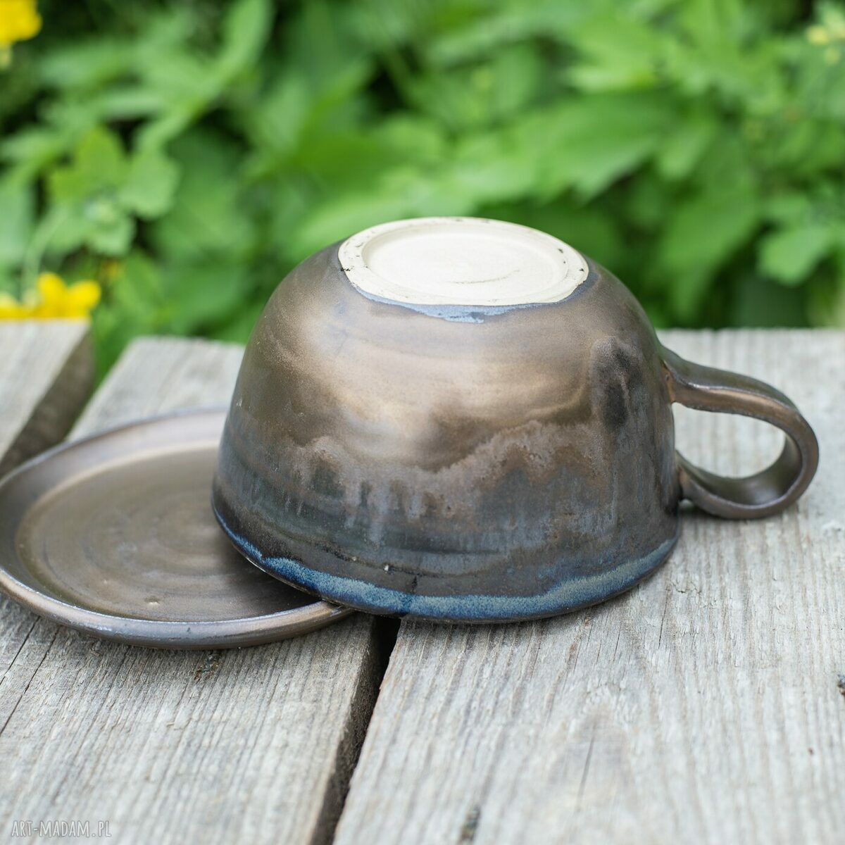 Szaro-złota filiżanka z hipopotamem - rękodzieło ceramiczne 280 ml