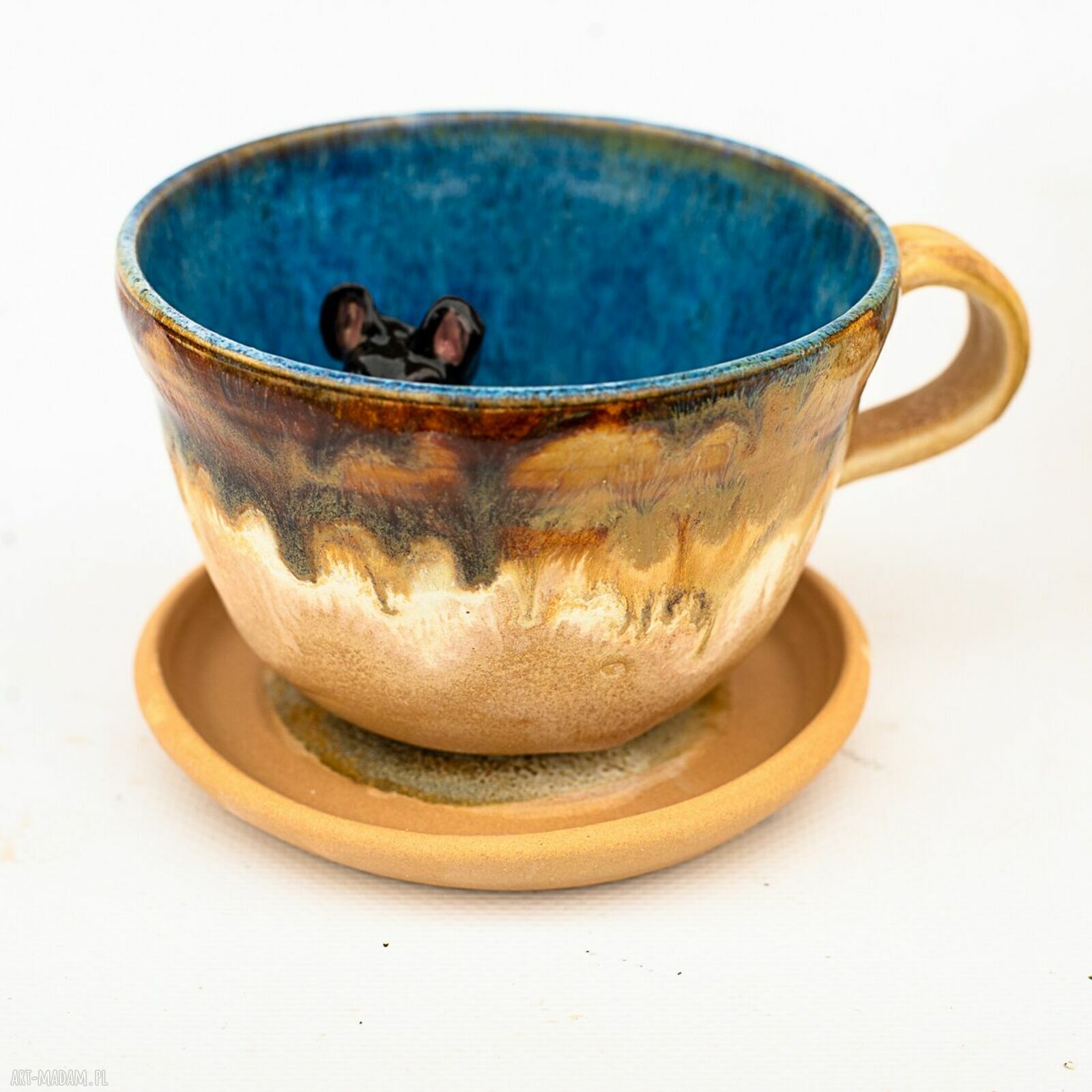 Ceramiczna filiżanka z buldogiem francuskim - Sahara dark - ok 350 ml