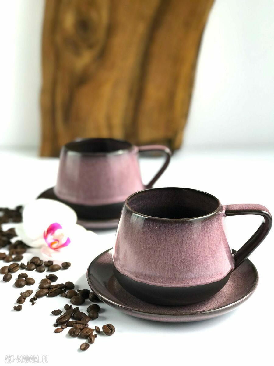 Filiżanka ceramiczna ze spodkiem 250 ml - ciemny pudrowy róż (handmade)
