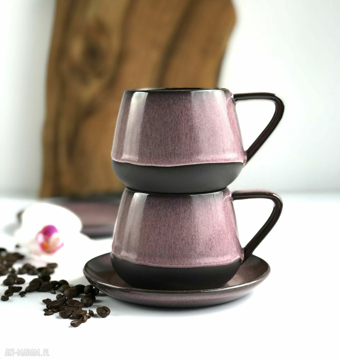 Filiżanka ceramiczna ze spodkiem 250 ml w ciemnym pudrowym różu