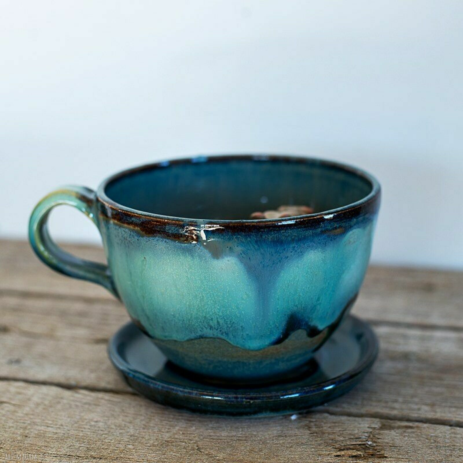 Ceramiczna filiżanka z figurką hipopotama "Burza morska" - 360 ml - prezent handmade