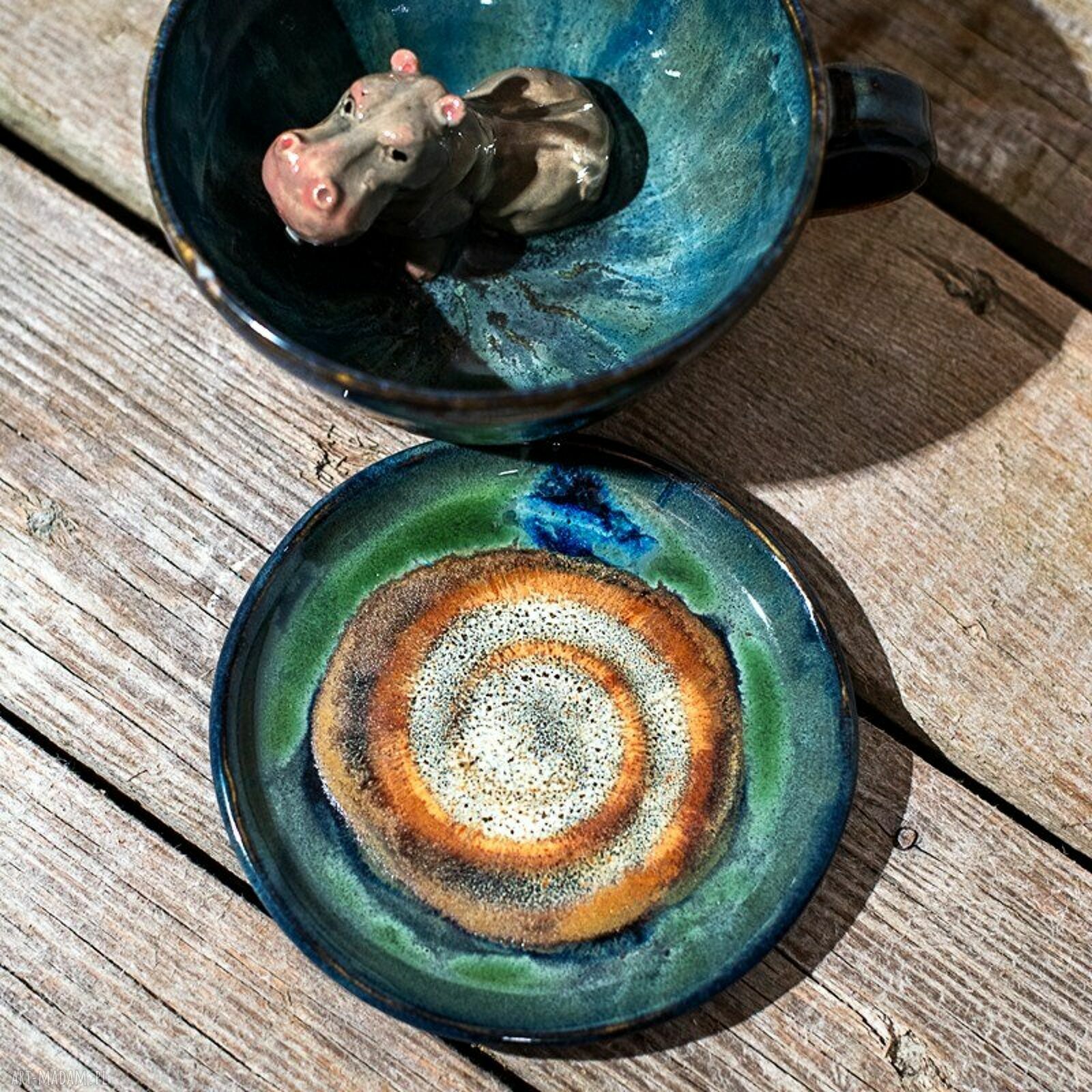 Ceramiczna filiżanka Hipopotam "Nocna Tundra", rękodzieło - ok. 320 ml na prezent