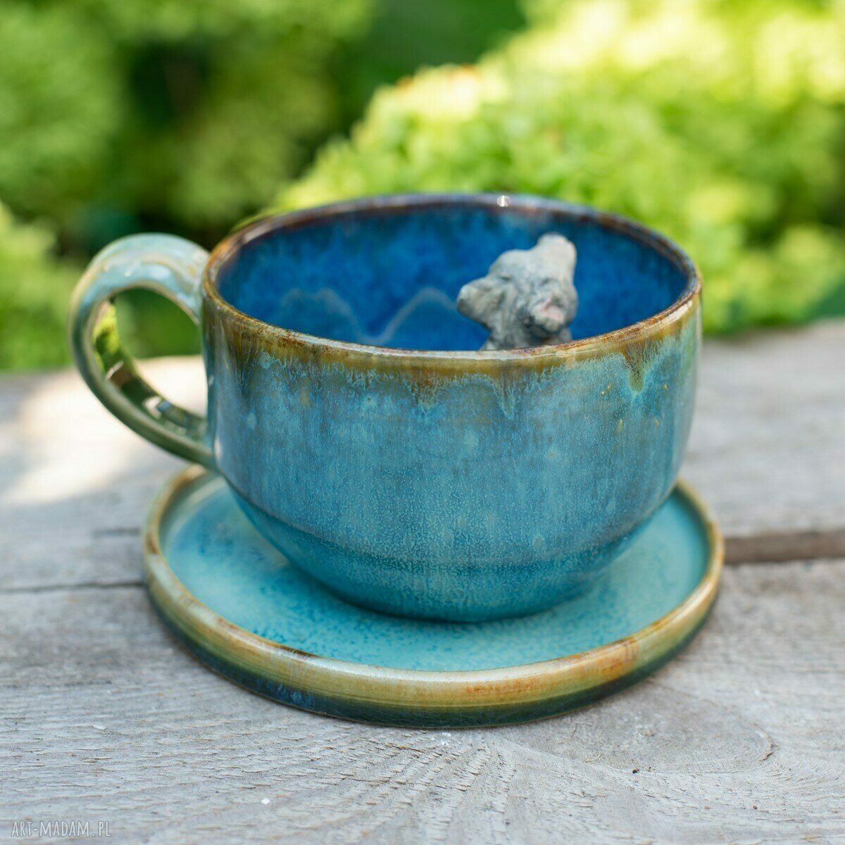 Ceramiczna filiżanka z figurką wilka - Wapienniki Blue (ok. 300 ml)