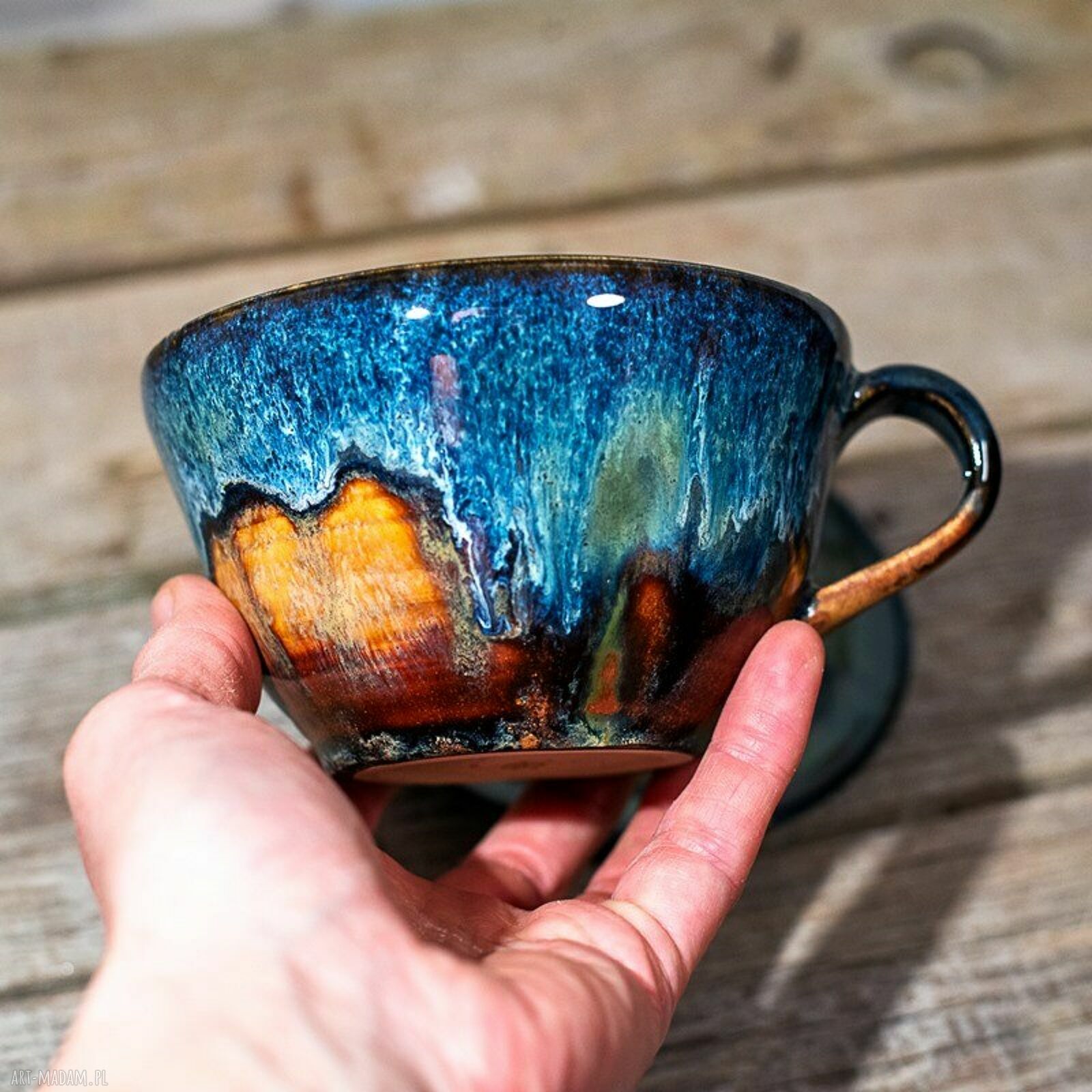 Ceramiczna filiżanka Hipopotam "Nocna Tundra", rękodzieło - ok. 320 ml na prezent