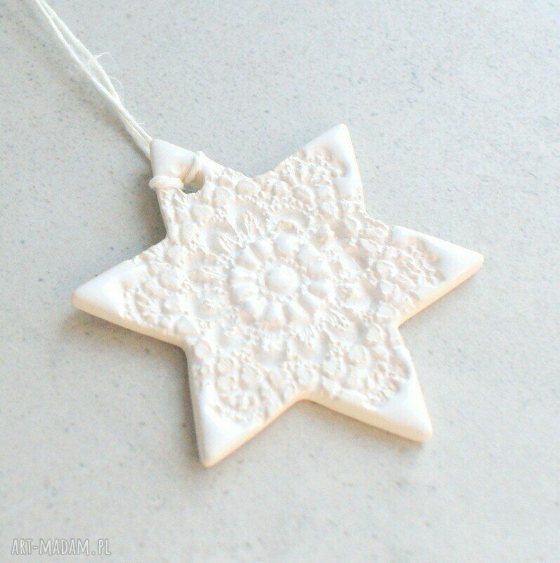 Gwiazdka ceramiczna - zawieszka śnieżynka