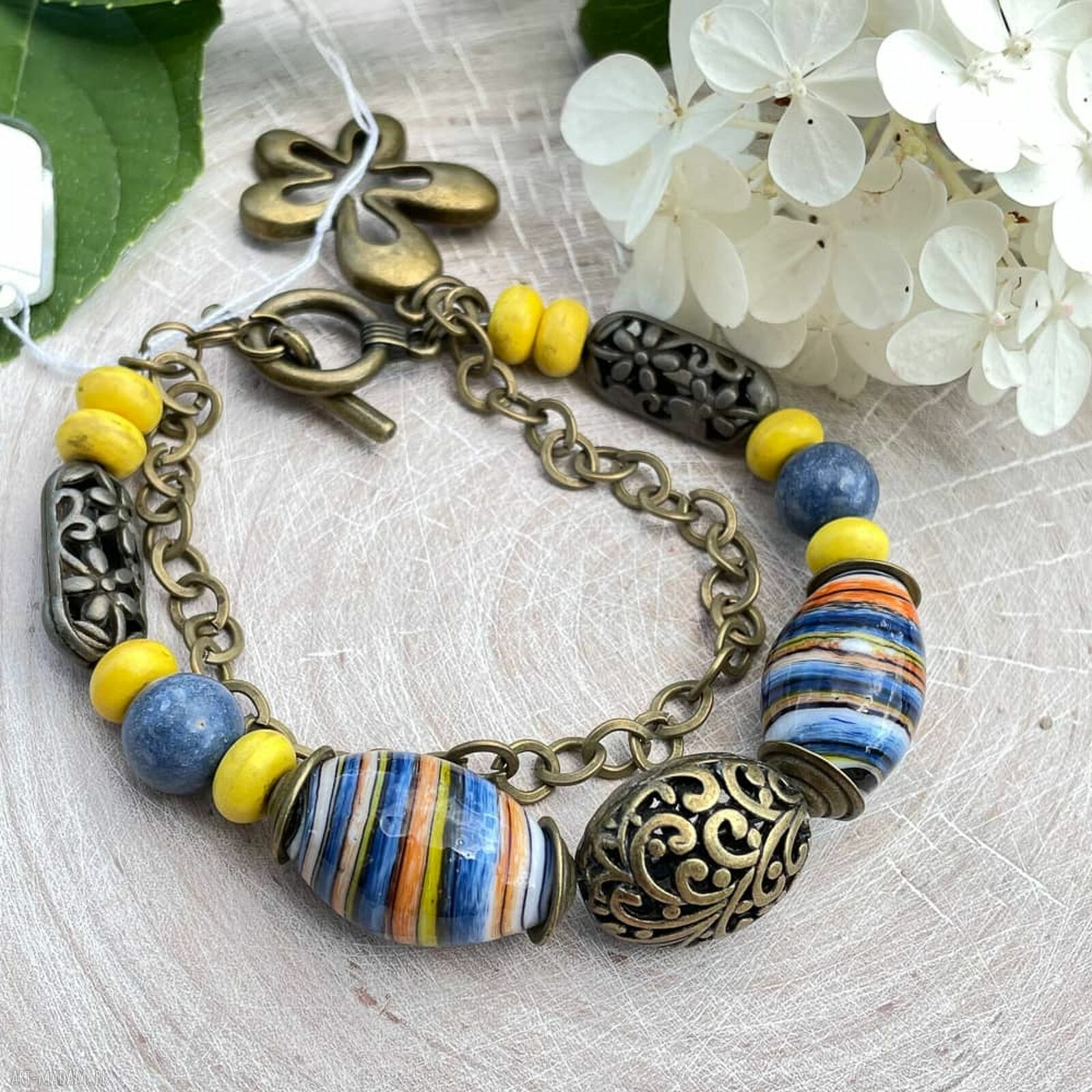 Ceramiczna bransoletka żółto-niebieska w stylu retro Herbarium Jewelry