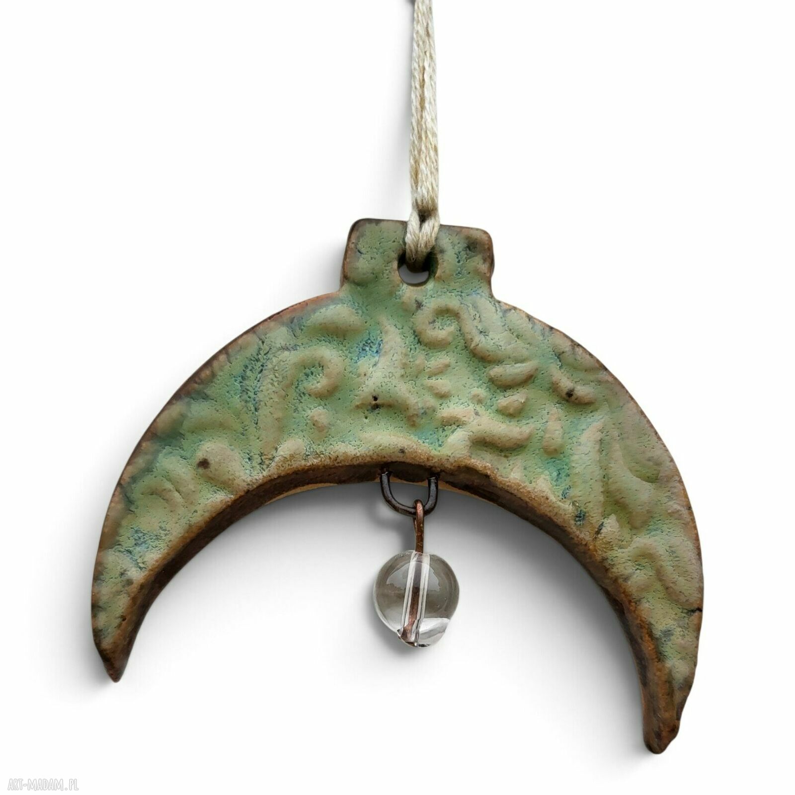 Ceramiczna lunula z kryształem górskim - słowiański wisiorek
