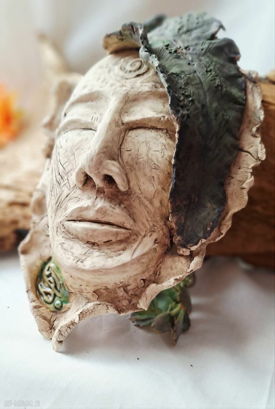 Ceramiczna maska ścienna Leśna Wyrocznia rękodzieło Art Soller