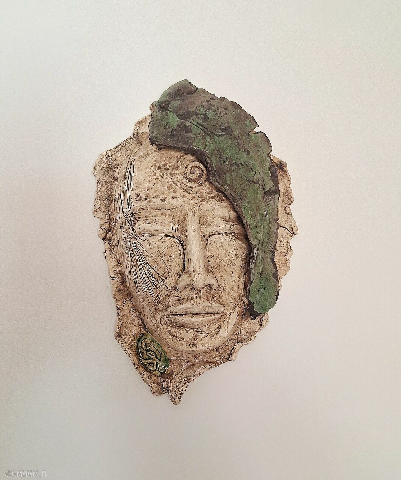 Ceramiczna maska ścienna Leśna Wyrocznia rękodzieło Art Soller