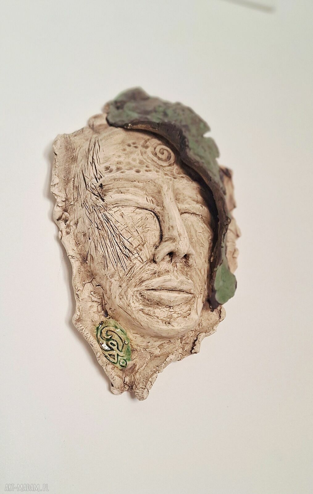 Ceramiczna maska ścienna Leśna Wyrocznia rękodzieło Art Soller