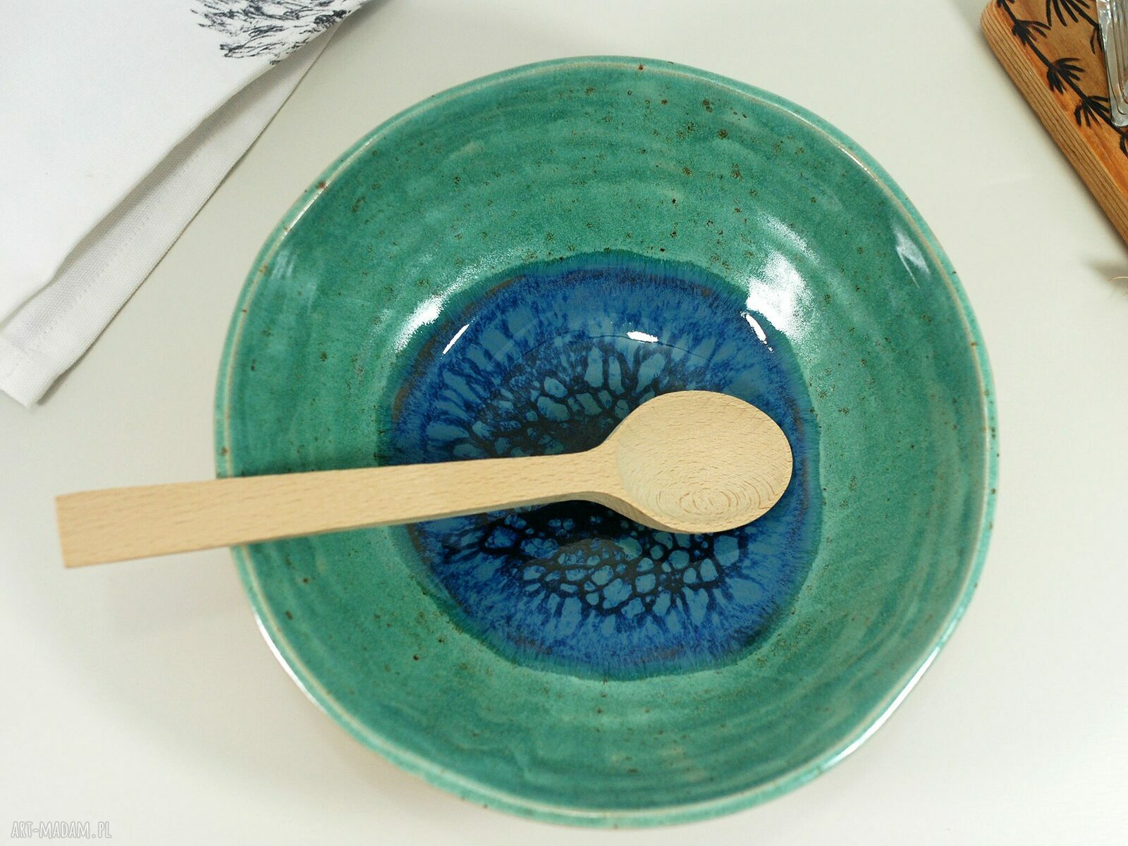 Ceramiczna misa dekoracyjna „Pawie Oko” - turkusowa