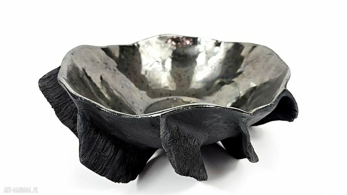 Misa ceramiczna z kolekcji Morskiej - czarna glina, efekt starego srebra i stylowy blask
