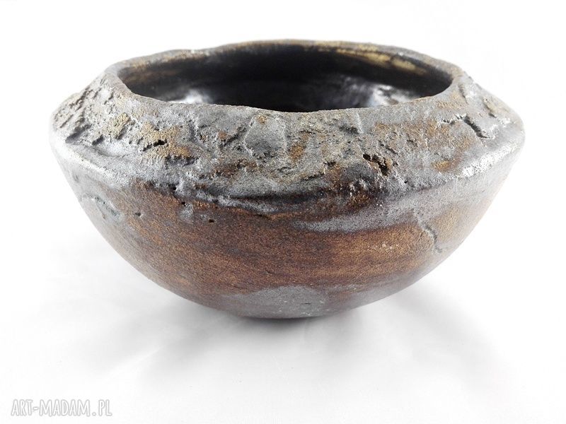 Ręcznie lepiona misa ceramiczna beż, brąz i fiolet - do kuchni i dekoracji