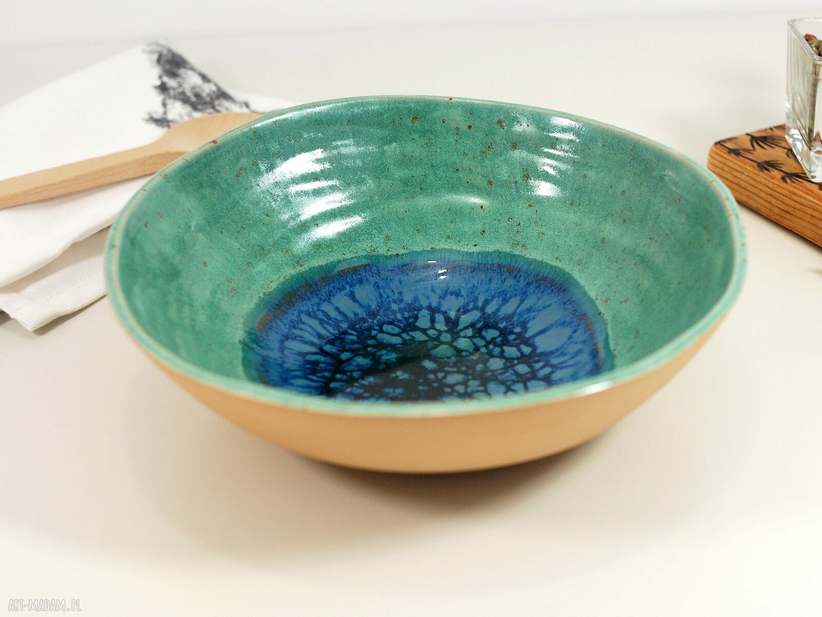 Ceramiczna misa dekoracyjna „Pawie Oko” - turkusowa