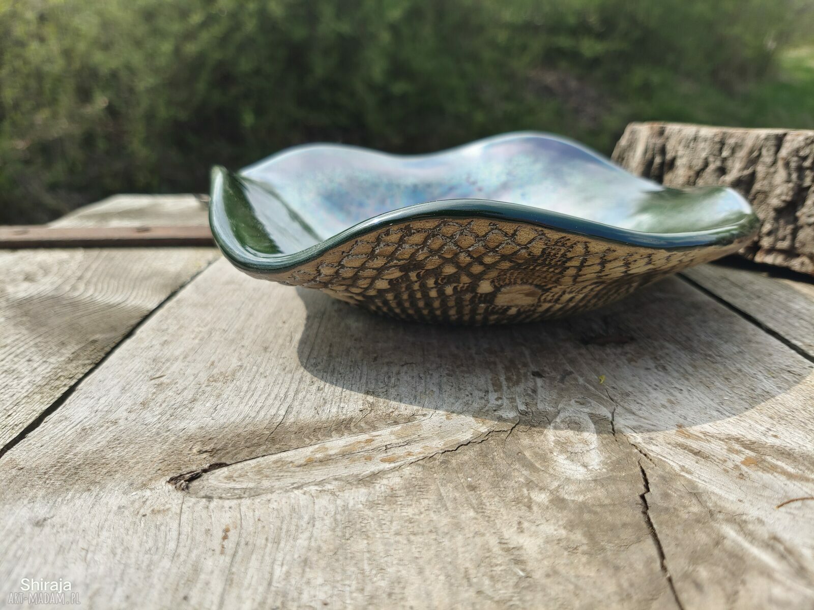 Ceramiczna misa z koronką (c466) Shiraja - kamionkowa patera na owoce i dekorację stołu