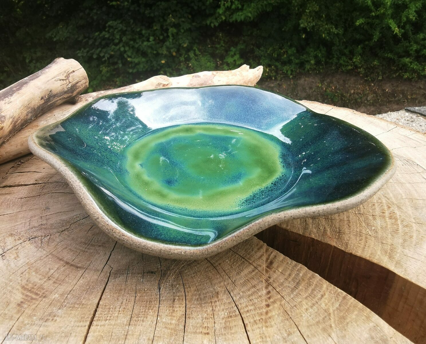 Ceramiczna misa c358 Shiraja - kamionkowa w zieleni i turkusie