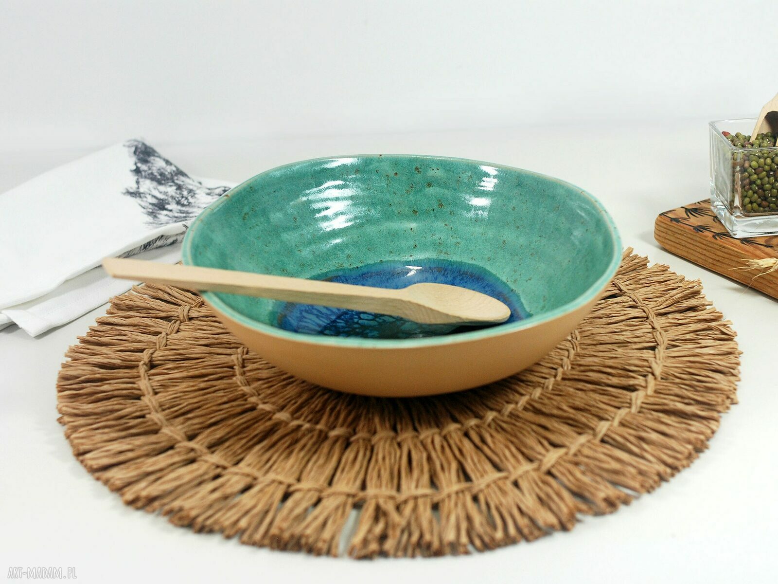 Ceramiczna misa dekoracyjna „Pawie Oko” - turkusowa