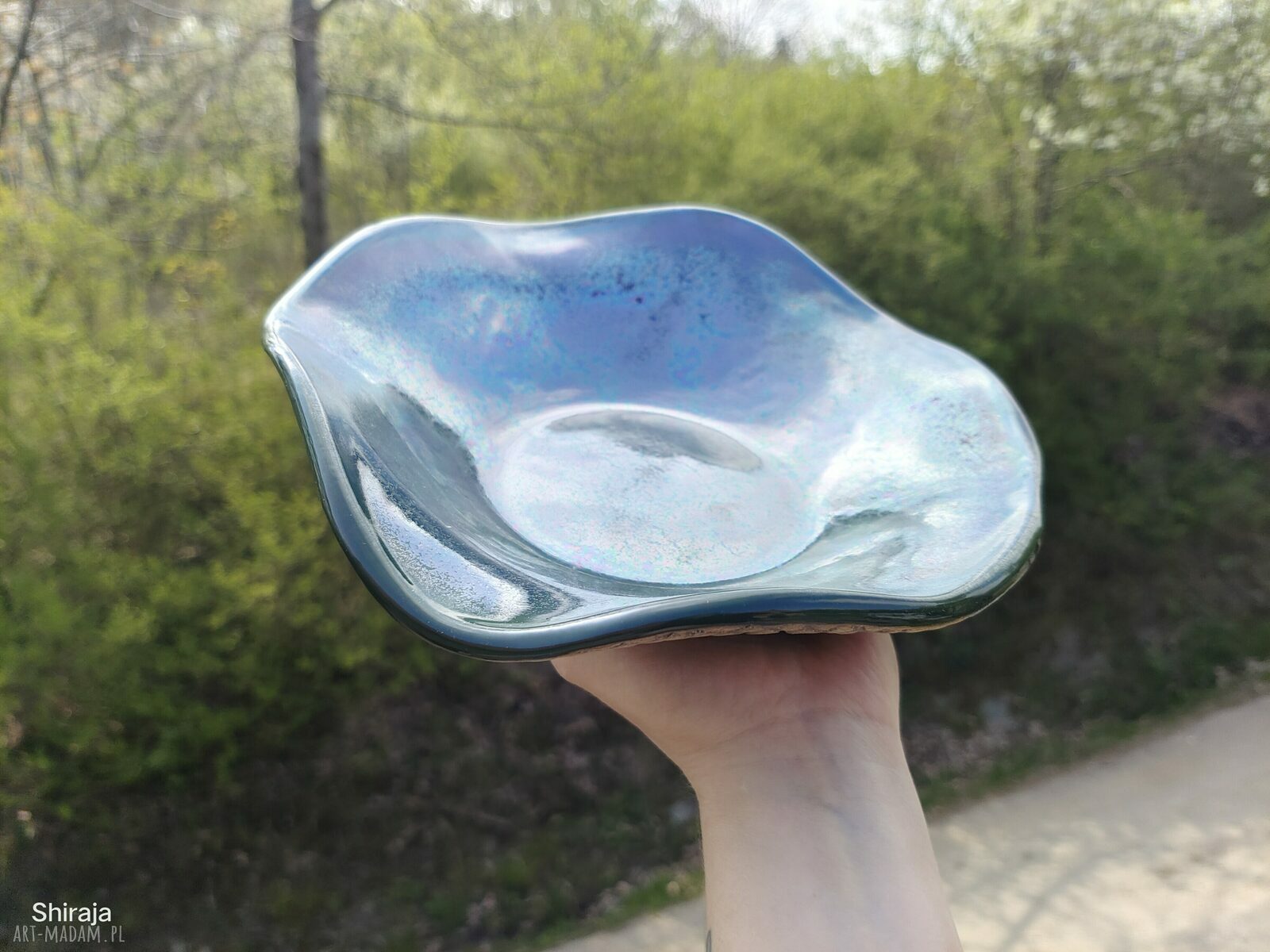 Ceramiczna misa z koronką (c466) Shiraja - kamionkowa patera na owoce i dekorację stołu