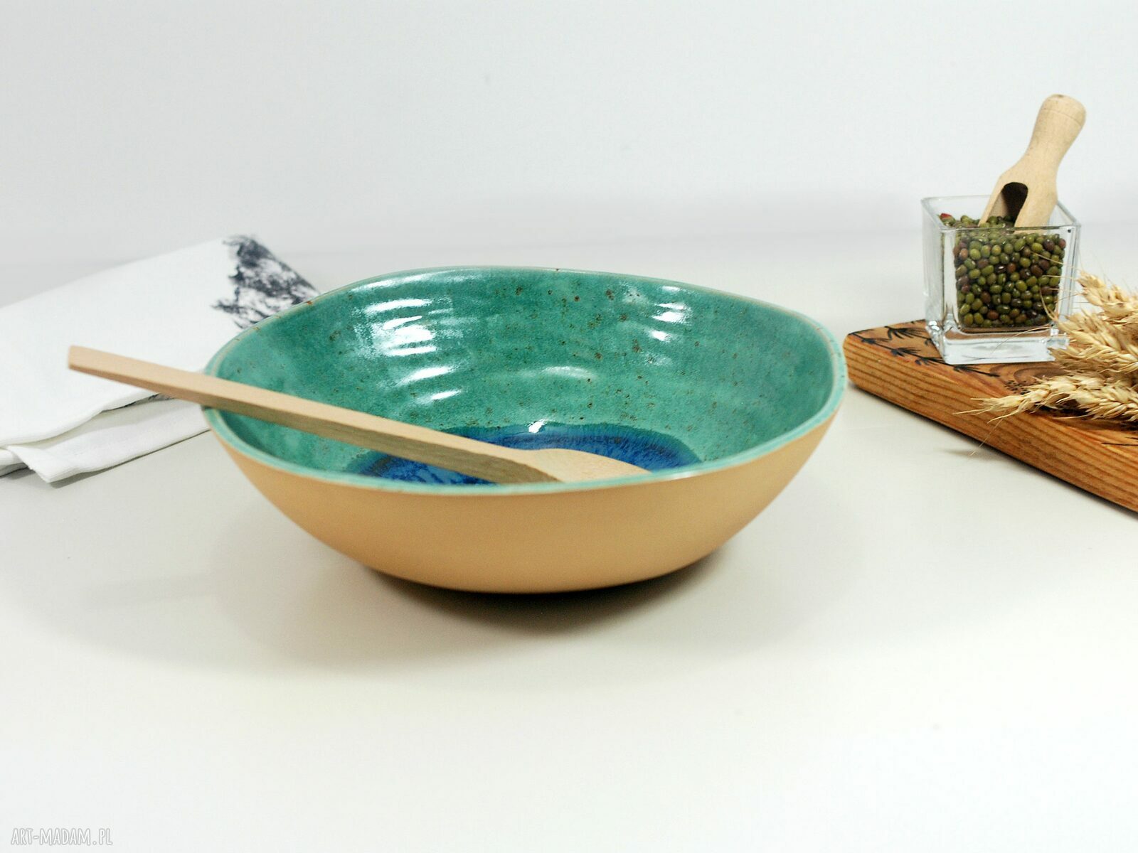 Ceramiczna misa dekoracyjna „Pawie Oko” - turkusowa