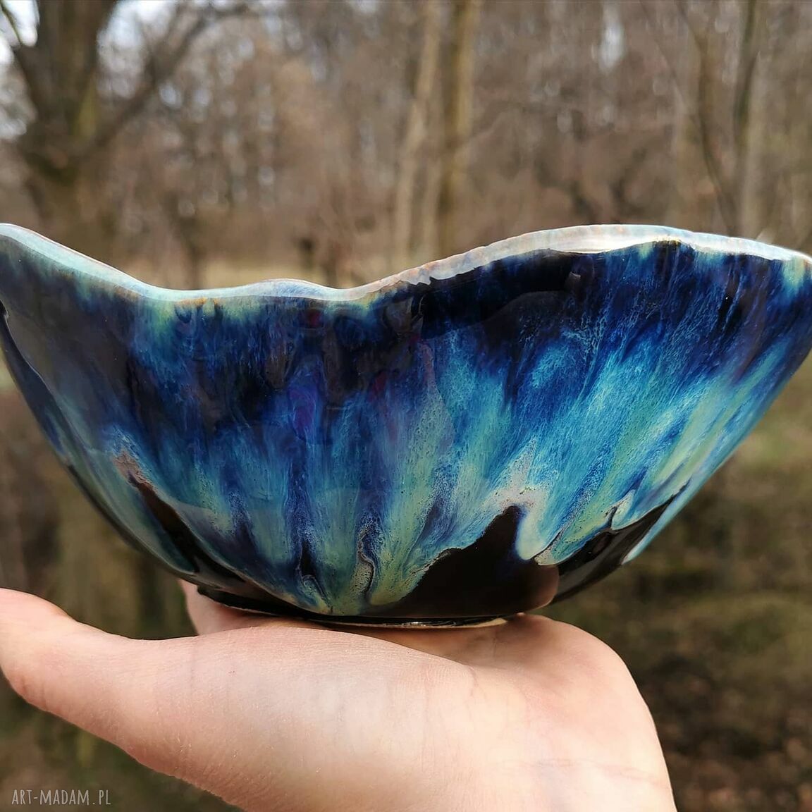 Misa ceramiczna c195 - kamionka handmade z turkusowym szkliwem