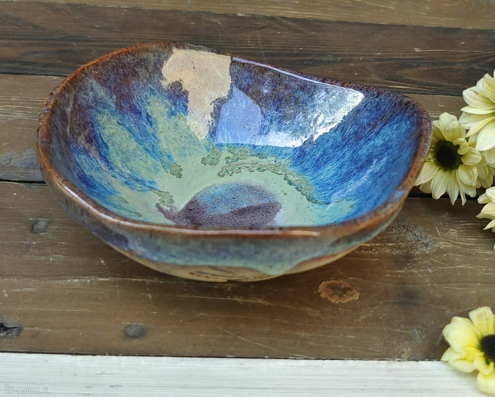 Ceramiczna miseczka kamionkowa z ważkami i paprociami c868