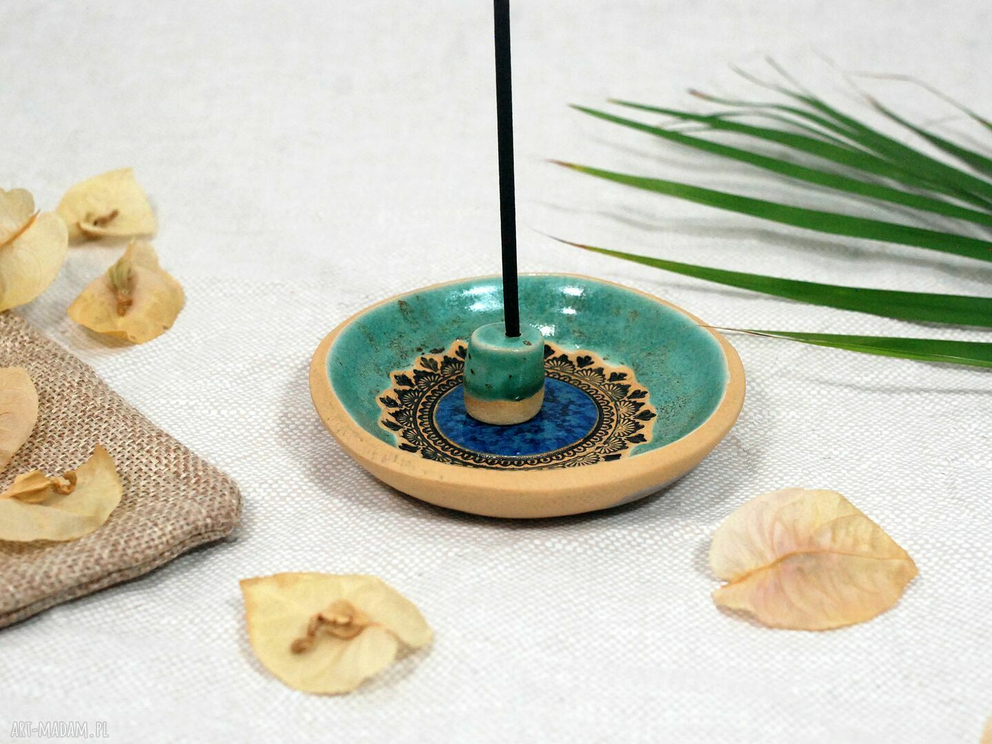 Ceramiczna miseczka pod kadzidełko i biżuterię - ręcznie malowana podstawka na drobiazgi