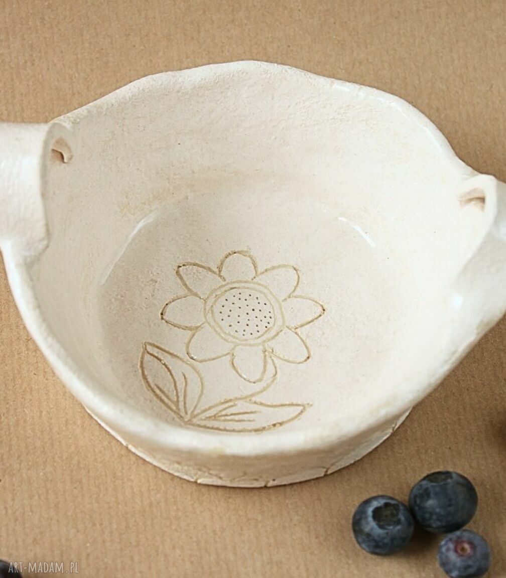 Ceramiczna miseczka z sgraffito - ręcznie lepiona kość słoniowa
