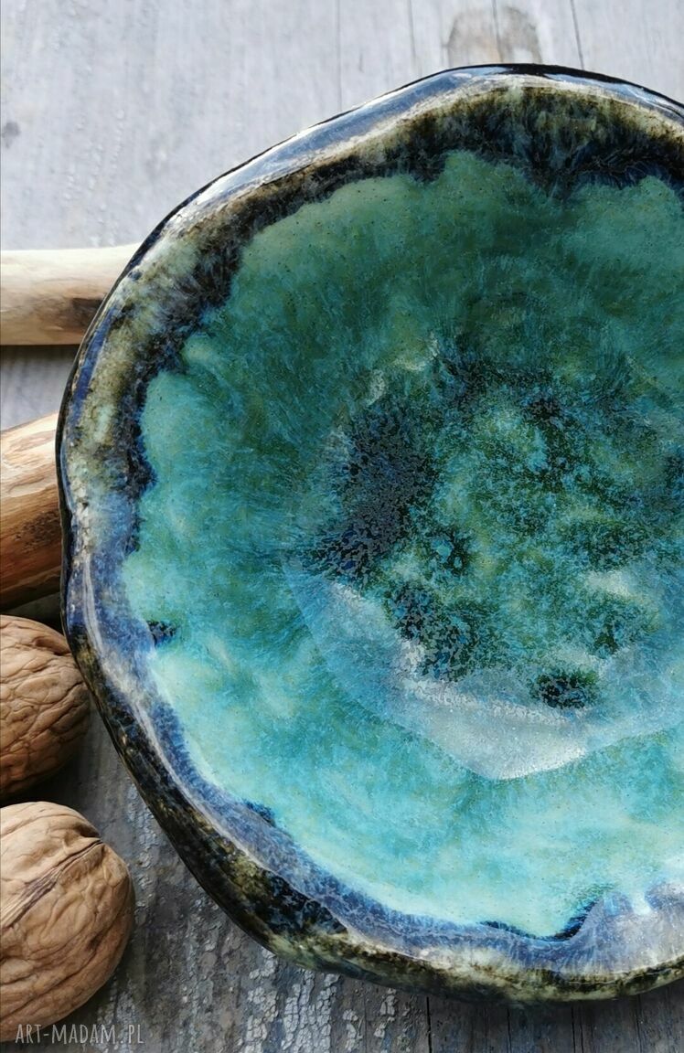Ceramiczna miseczka morska - turkus, zieleń i granat