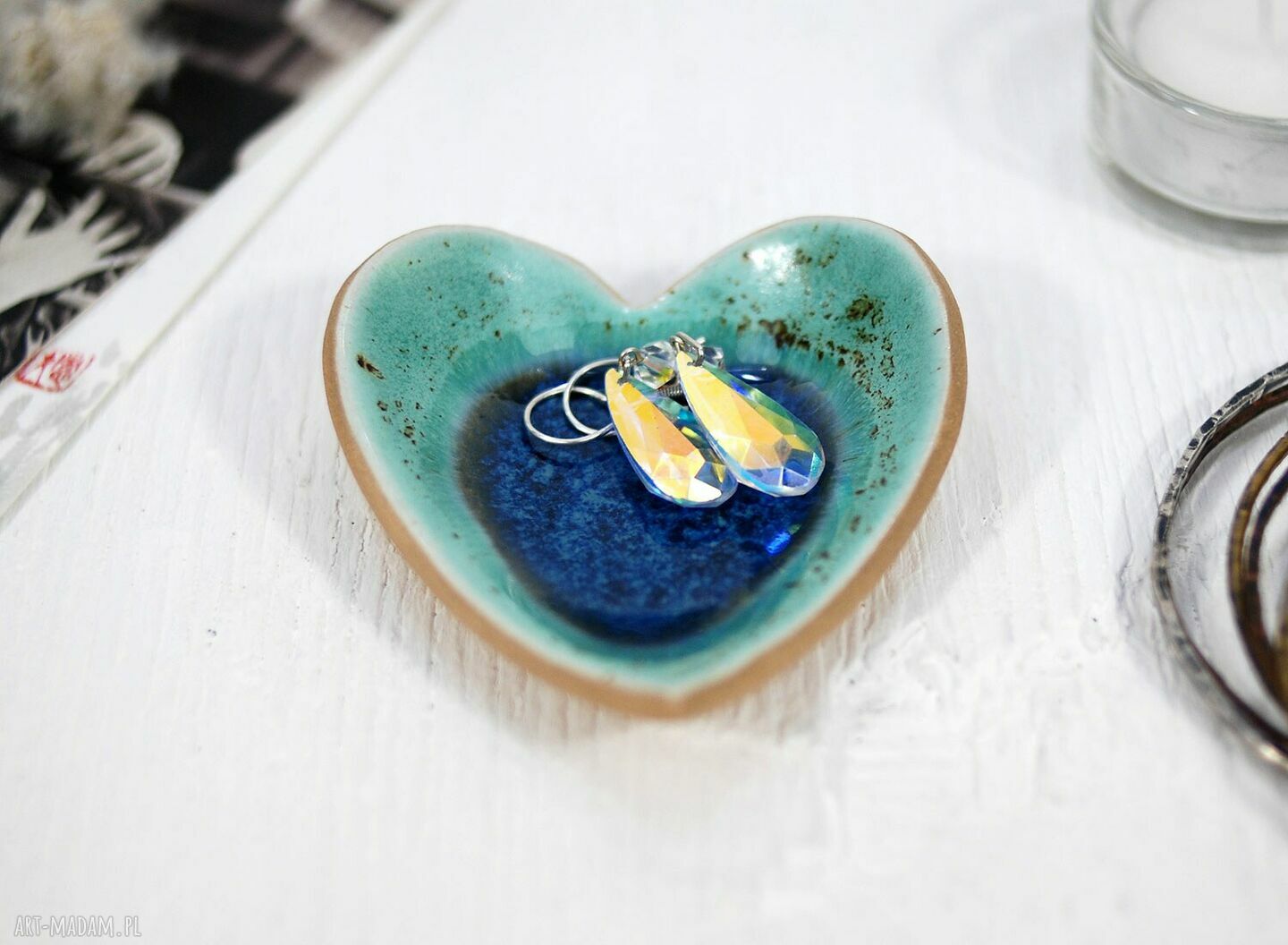 Ceramiczna miseczka na drobiazgi „Laguna” - turkusowa, ręcznie robiona i szkliwiona