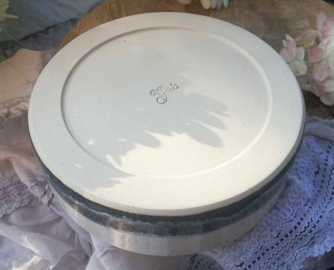 Ceramiczna miseczka handmade biało-grafitowa - na dipy, przekąski i drobiazgi