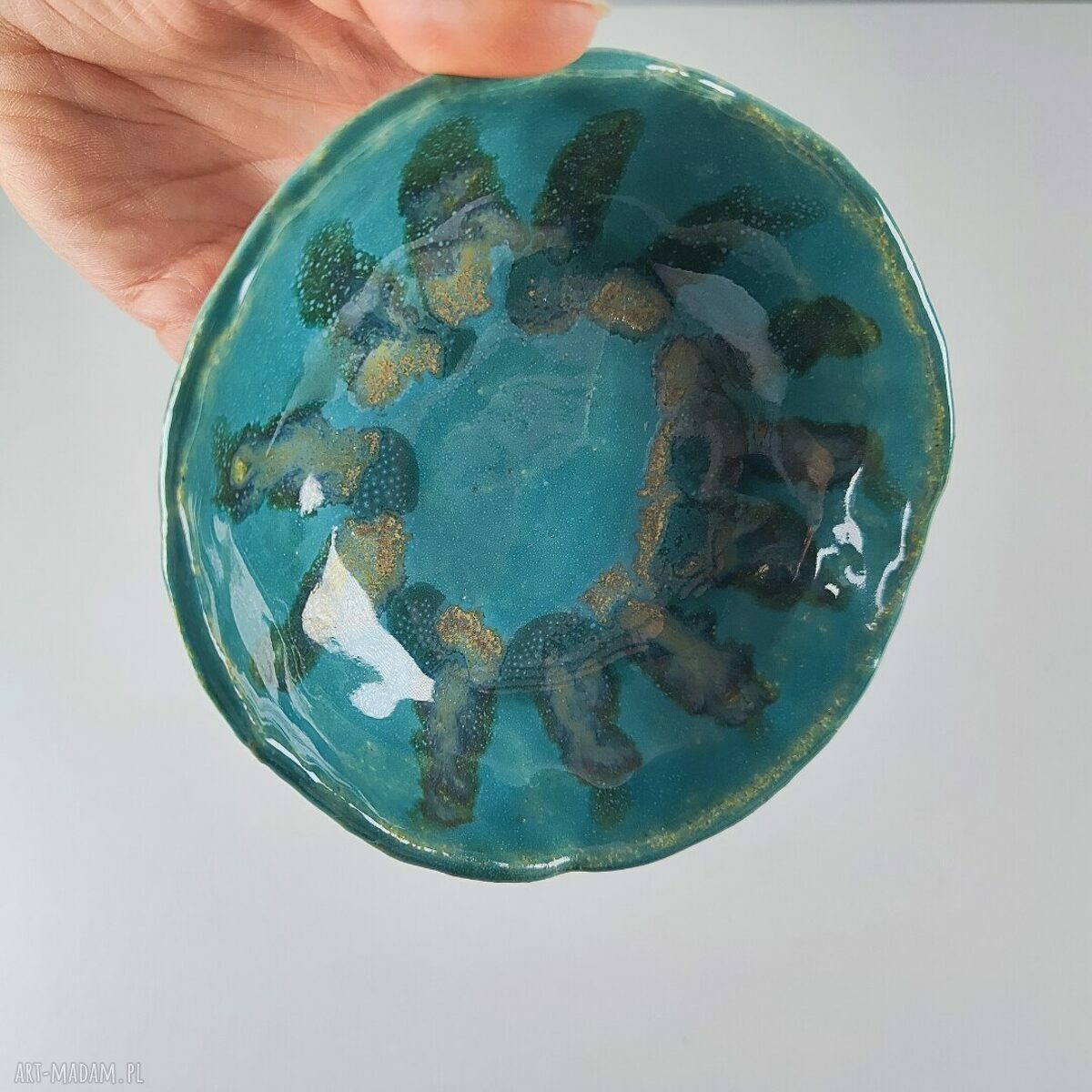 TURKUSOWA CERAMICZNA MISECZKA Z SZAMOTU - PREZENT DLA MAMY