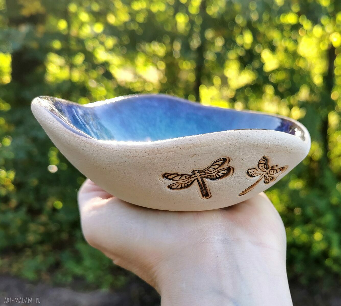Ceramiczna miseczka c352 z ważkami - kamionka w turkusie, błękicie i fiolecie