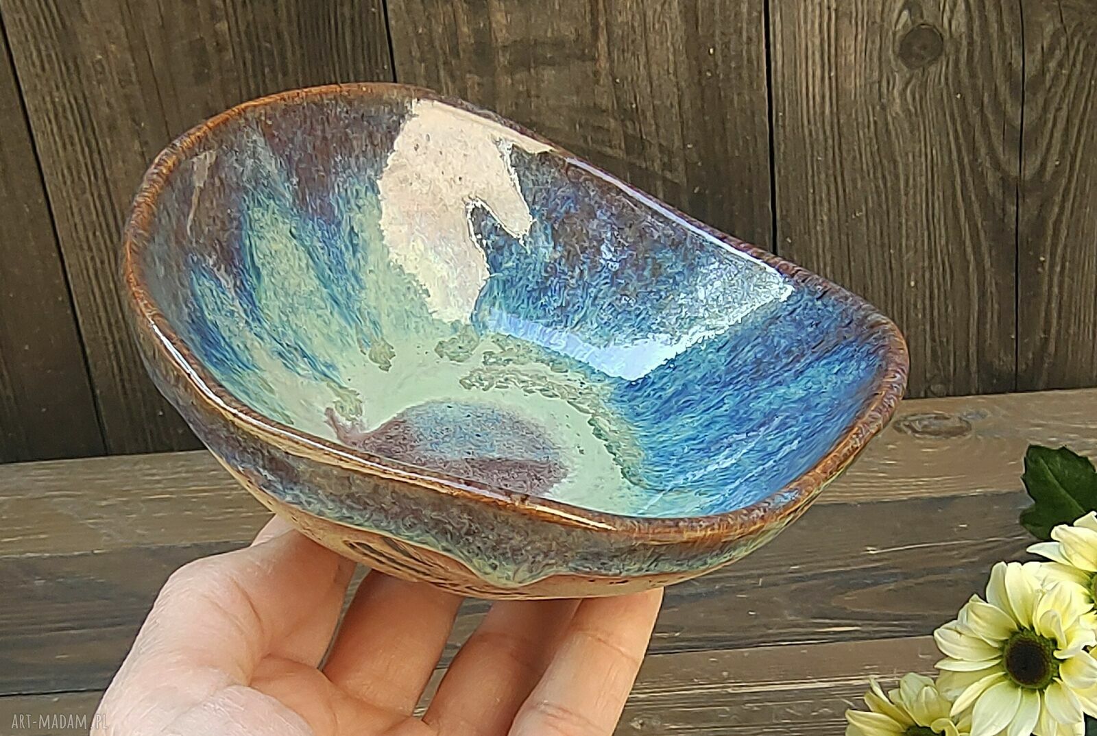 Ceramiczna miseczka kamionkowa z ważkami i paprociami (c868)