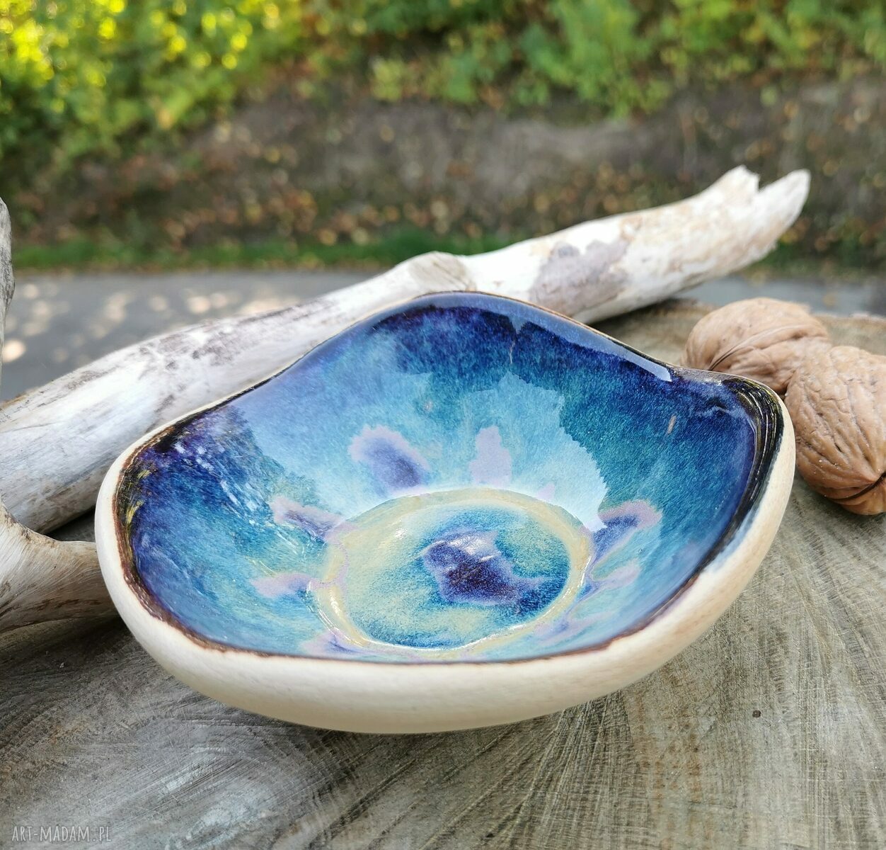 Ceramiczna miseczka c352 z ważkami - kamionka w turkusie, błękicie i fiolecie